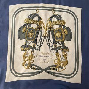 Authentic Hermes Carre 90 Brides De Gala Mar Ceremony Bridport Silk Blue Scarf